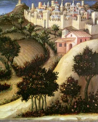 Anbetung der Könige Altarbild, Detail des zentralen Predella-Panels von Ägypten, 1423